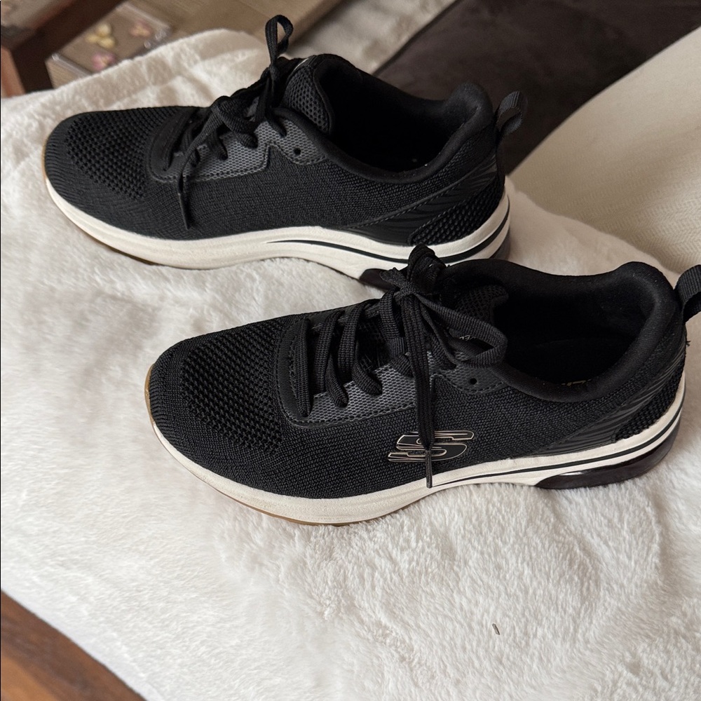 Skechers Black Knit Lace-Up Sneakers with White Midsole